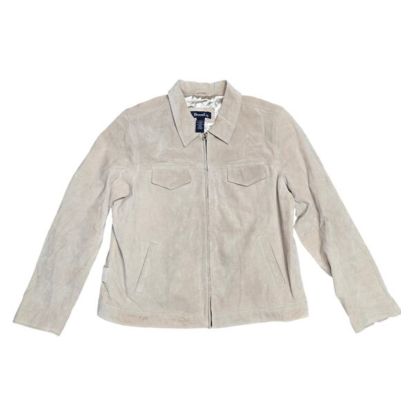 Denim & Co Leather Zip Up Jacket Brown Tan Buckle Accent - Picture 1 of 9